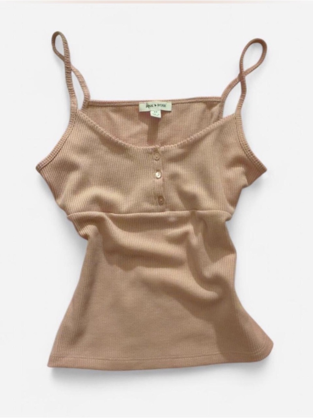 Pink Rose Ribbed Camisole Tank Top in Light Brown